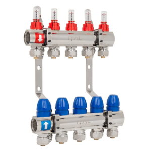 Коллектор теплого пола ITAL 1″x3/4″ 5 выходов, с расходомерами