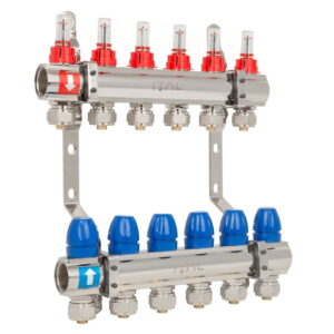 Коллектор теплого пола ITAL 1″x3/4″ 6 выходов, с расходомерами (IT06-H2001)