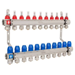 Коллектор теплого пола ITAL 1″x3/4″ 11 выходов, с расходомерами (IT11-H2001)