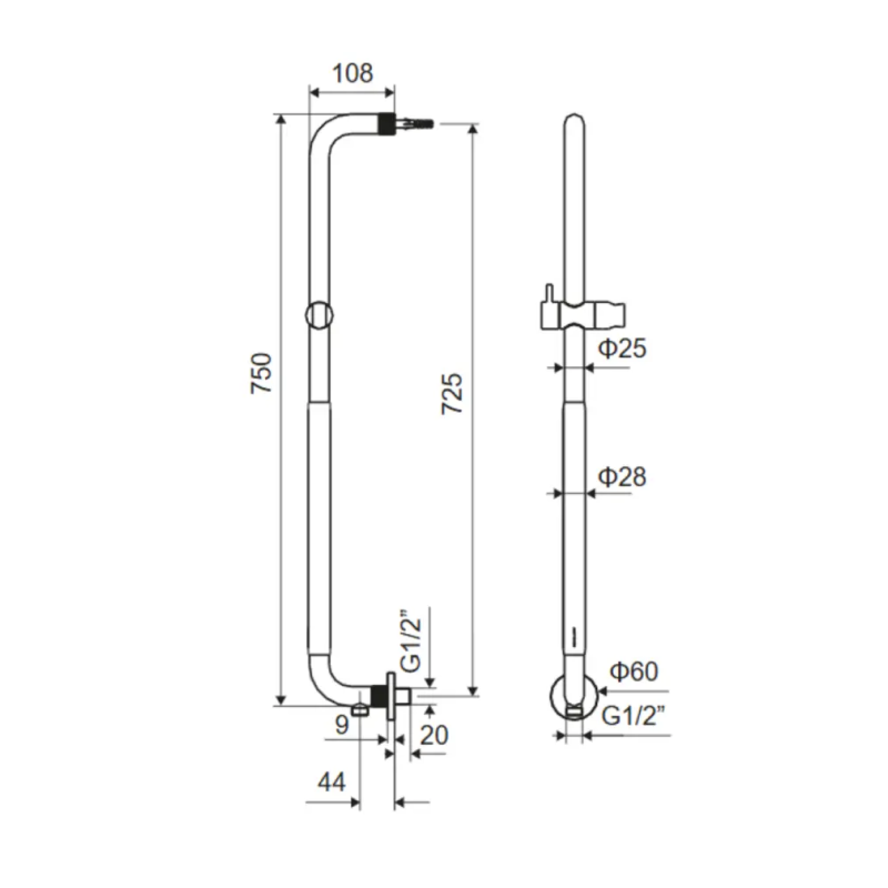 PLW-DOEX.1875BL_2 Поручень для ванны Excellent Hendi настенный, с держателем лейки и подводом воды, латунь, черный (DOEX.1875BL)