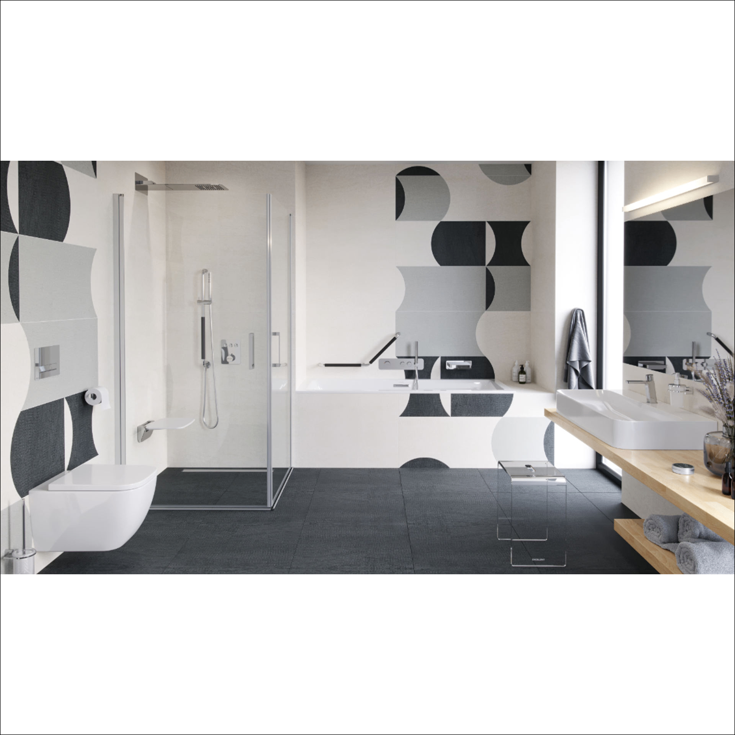 PLW-DOEX.1875CR_3 Поручень для ванны Excellent Hendi настенный, с держателем лейки (DOEX.1875CR)