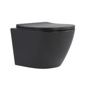 Подвесной унитаз Qtap Robin 490х365 овальный, с сиденьем, черный матовый (QT13332381АSAN)