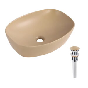Раковина накладная Qtap Robin 500х380 прямоугольная, бежевая матовая + донный клапан (QT04116302SB)