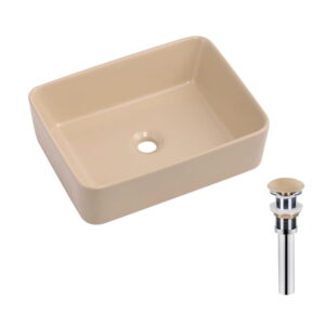 Умывальник накладной Qtap Tern 480х370 прямоугольная, бежевый матовый + донный клапан (QT17116069SB)