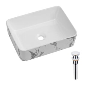 Умывальник накладной Qtap Tern 480х370 прямоугольная, мармур белый + донный клапан (QT17116069MR)