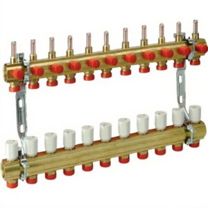Коллектор теплого пола Giacomini 1" x 3/4"E 11 выходов, с расходомерами, латунный
