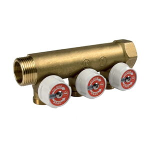 Распределительный коллектор Giacomini 3/4" x 1/2" 3 выхода, с перекрытием латунный