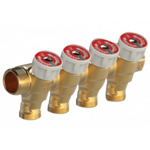 Распределительный коллектор Giacomini 3/4" x 1/2" 4 выхода, с перекрытием латунный