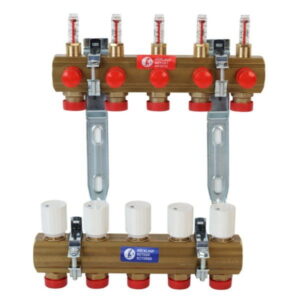 Коллектор теплого пола Giacomini 1" x 3/4"E 5 выходов, с расходомерами, латунный