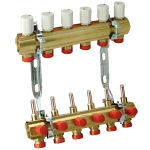 Коллектор теплого пола Giacomini 1" x 3/4"E 6 выходов, с расходомерами, латунный