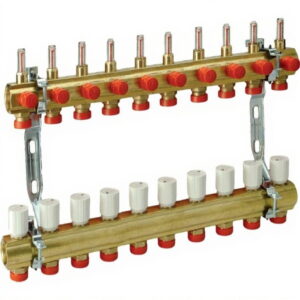 Коллектор теплого пола Giacomini 1" x 3/4"E 10 выходов, с расходомерами, латунный