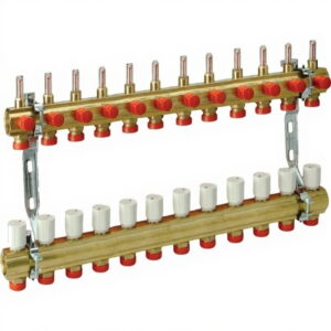 Коллектор теплого пола Giacomini 1" x 3/4"E 12 выходов, с расходомерами, латунный