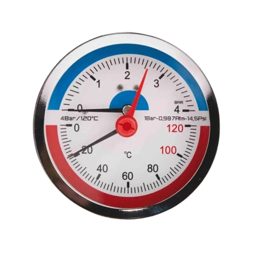 EA-EA24602 Термоманометр аксиальный Euroaqua биметаллический 1/2" 4 бар 120°C