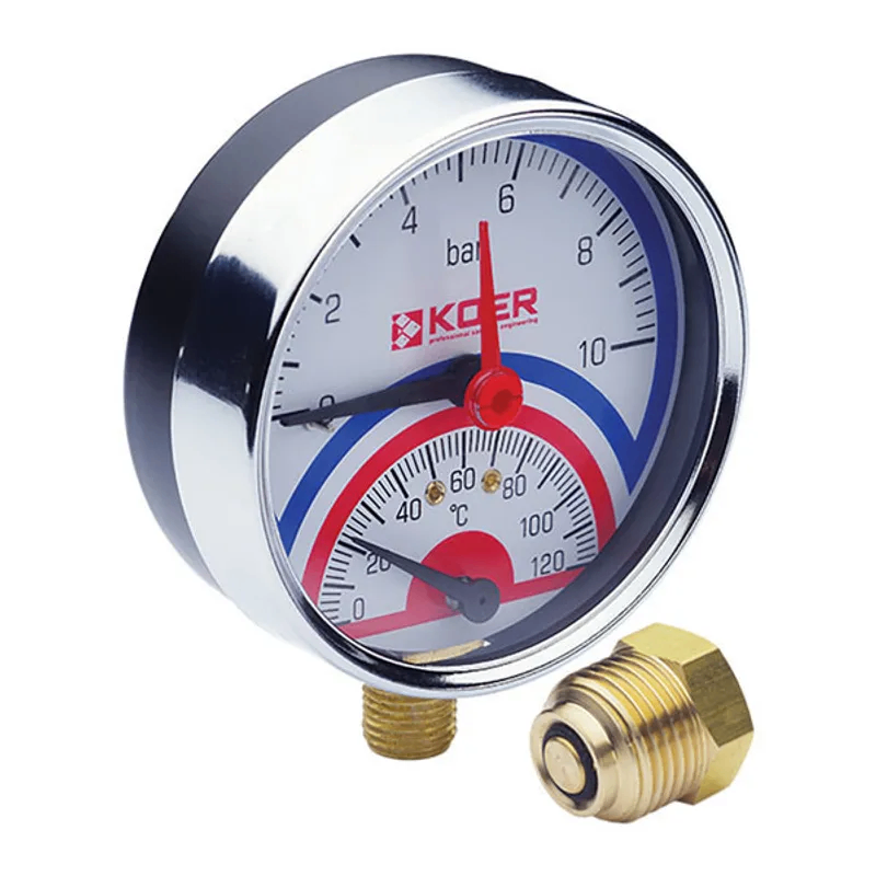 OL-KR0215 Термоманометр радиальный Koer KM.821R биметаллический 1/2" 10 бар 120°C (KR0215)