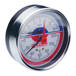 Термоманометр аксиальный Koer KM.812A биметаллический 1/2" 6 бар 120°C (KR0220)