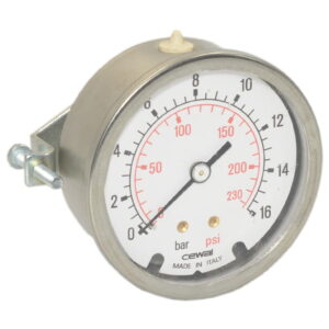 Манометр аксиальный Cewal MG 63 PA S глицериновый 1/4" 16 бар 63мм с креплением (91498030S)