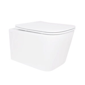 Подвесной унитаз Qtap Crow Rimless 485x340 прямоугольный, с сиденьем Soft-Close, белый глянцевый (QT05335171RW)