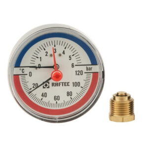 Термоманометр аксиальный Raftec биметаллический 1/2" 6 бар 120°C