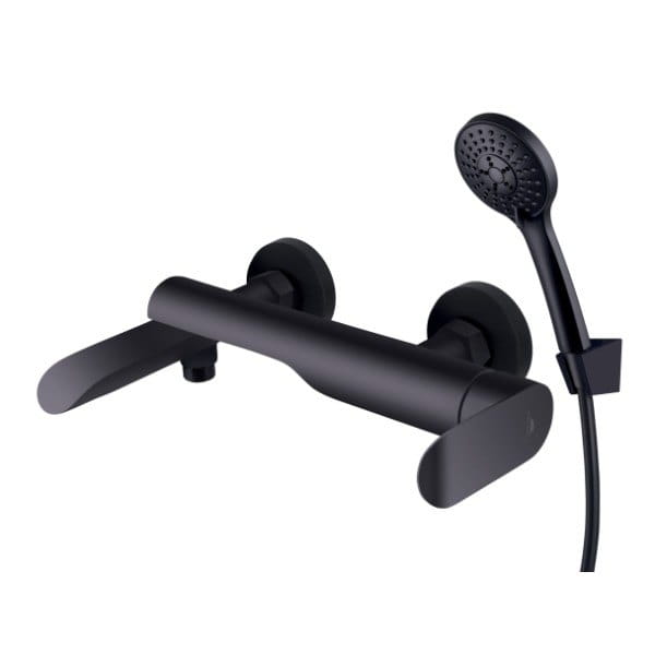 TAR-000060589_0 Смеситель для ванны Rubineta Ultra 10 K BK SW настенный, черный матовый + ручная лейк