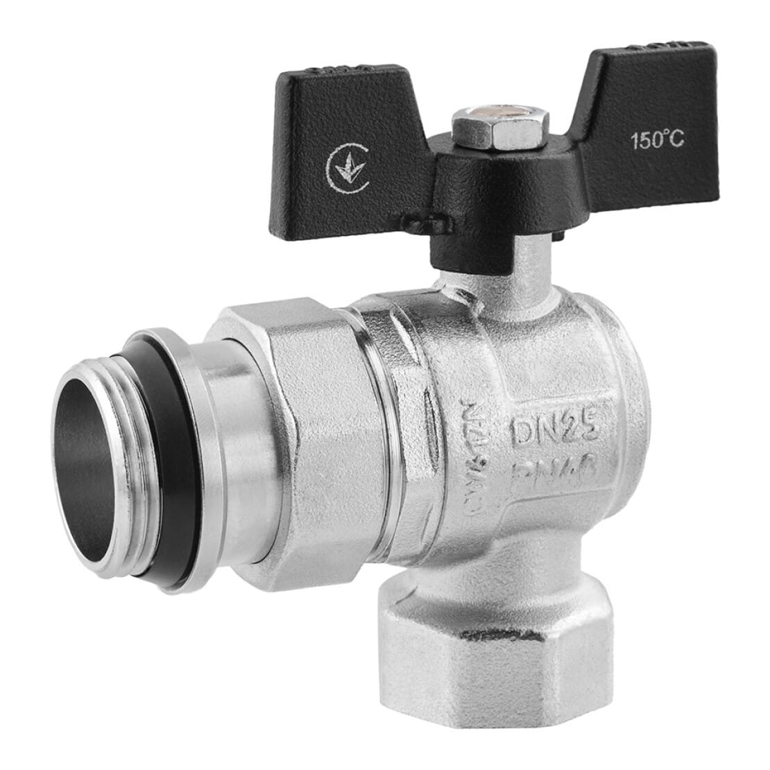 CV033225_1 Кран с американкой Kroner 1″ ВН угловой, латунь (KN-06/17)