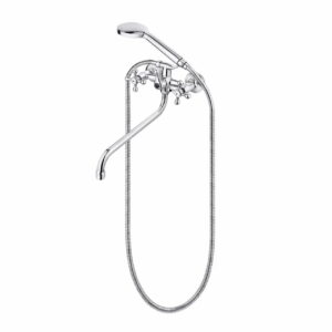 Смеситель для ванны PERLA Valencia настенный, латунь хромированная + ручная лейка