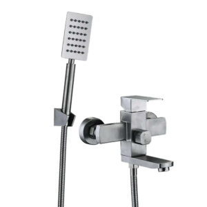 Смеситель для ванны WEZER PRO3-02 однорычажный, нержавеющая сталь, сатин + ручная лейка