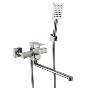 Смеситель для ванны WEZER PRO7-02 однорычажный, нержавеющая сталь, сатин + ручная лейка