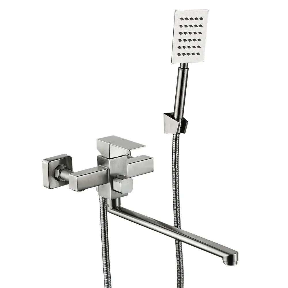 SQ-1034707 Смеситель для ванны WEZER PRO7-02 однорычажный, нержавеющая сталь, сатин + ручная лейка