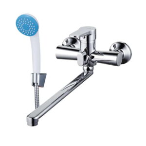 Смеситель для ванны WEZER PUD7-B045-SATIN однорычажный, силумин, хром + ручная лейка