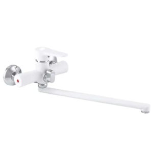 Смеситель для ванны WEZER PUD7-B045-WHITE однорычажный, силумин, белый + ручная лейка