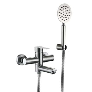 Смеситель для ванны WEZER EKO3-09 однорычажный, нержавеющая сталь, сатин + ручная лейка