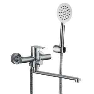 Смеситель для ванны WEZER EKO7-09 однорычажный, нержавеющая сталь, сатин + ручная лейка