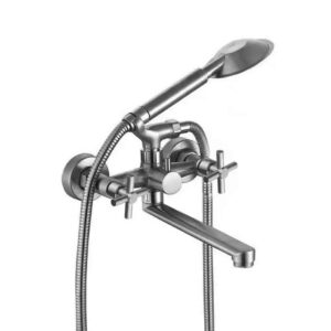 Смеситель для ванны WEZER VAL7-10 однорычажный, нержавеющая сталь, хром/никель + ручная лейка