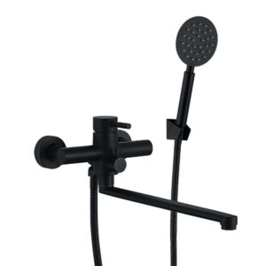 Смеситель для ванны WEZER EKO7A-01 однорычажный, нержавеющая сталь, черный + ручная лейка