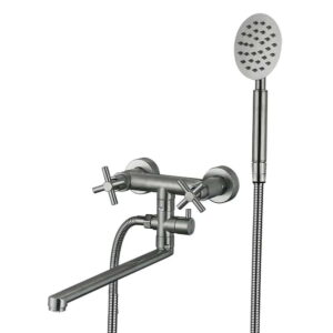 Смеситель для ванны WEZER VAL6-10 однорычажный, нержавеющая сталь, сатин + ручная лейка