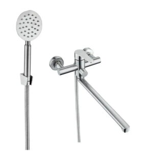 Смеситель для ванны WEZER EKO7-17 однорычажный, нержавеющая сталь, сатин + ручная лейка