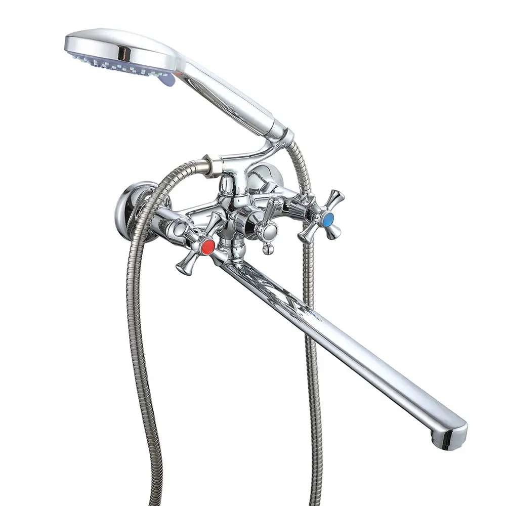 SQ-1056368 Смеситель для ванны WEZER VRL720-12 двухвентильный, силумин, хром + ручная лейка