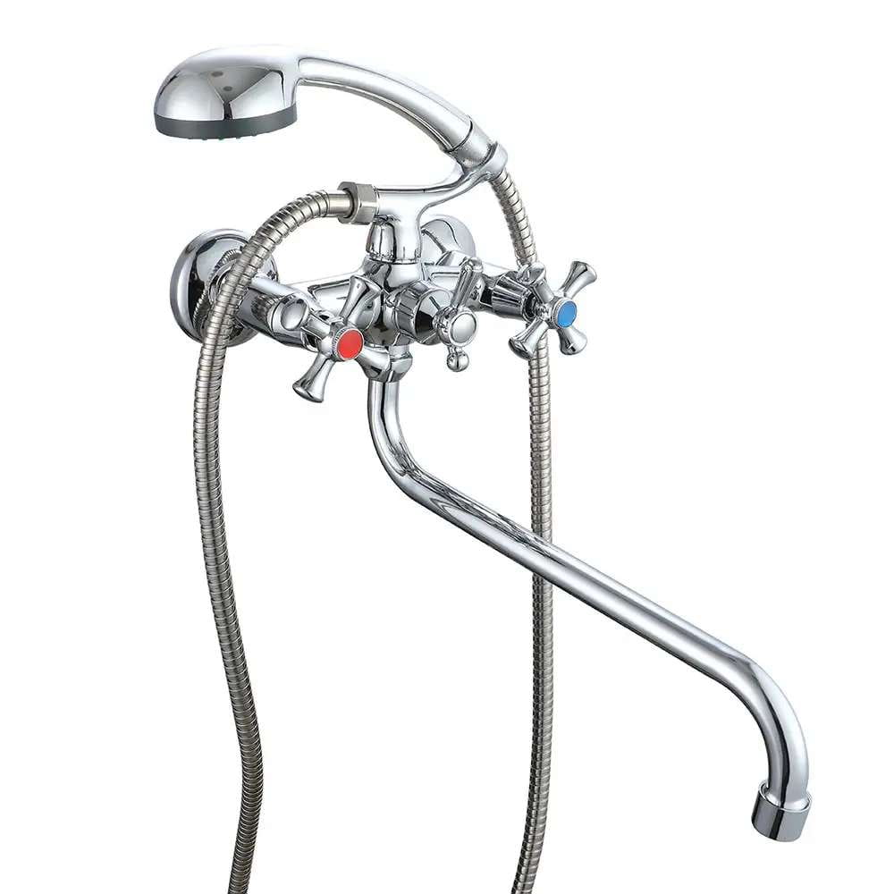 SQ-1056369 Смеситель для ванны WEZER VRL721-12 двухвентильный, силумин, хром + ручная лейка