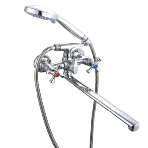 Смеситель для ванны WEZER VRL722-12 двухвентильный, силумин, хром + ручная лейка