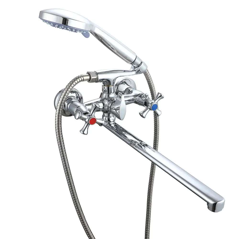 SQ-1056370 Смеситель для ванны WEZER VRL722-12 двухвентильный, силумин, хром + ручная лейка