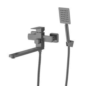 Смеситель для ванны WEZER PRO7А-02-GUNGREY однорычажный, нержавеющая сталь, графит + ручная лейка