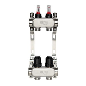 Коллектор теплого пола Remi 1″ x 3/4″ 2 выхода, с расходомерами, нержавеющая сталь