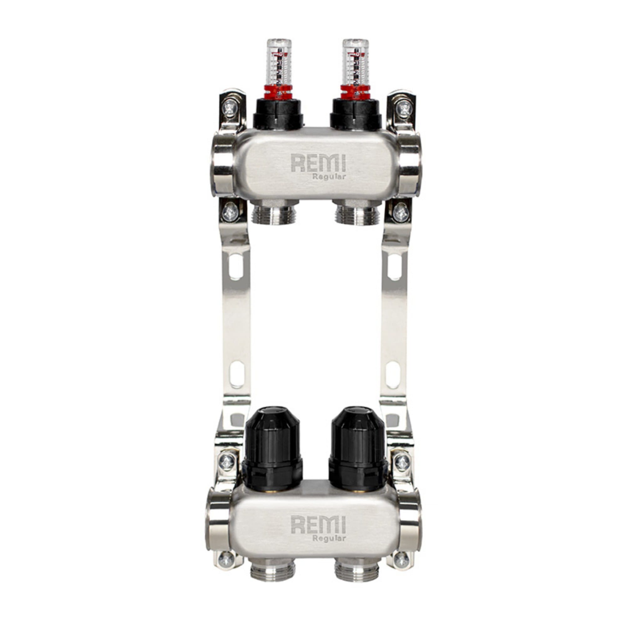 TU-25758_1 Коллектор теплого пола Remi 1″ x 3/4″ 2 выхода, с расходомерами, нержавеющая сталь