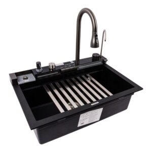 Многофункциональная мойка Valeso Irena 680x460 накладная, гранит, черная металик