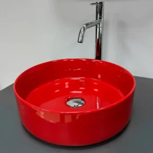 Умывальник накладной VBI Prato 355x355 круглый, глянцевый красный