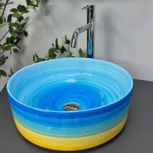 Умывальник накладной VBI Liberta 375x375 круглый, желто-синий