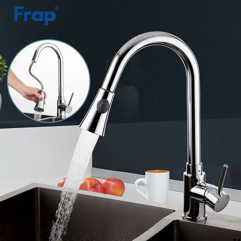 SQ-1033759_2 Смеситель для кухни Frap F6052 с выдвижным изливом, 2 режима, хром