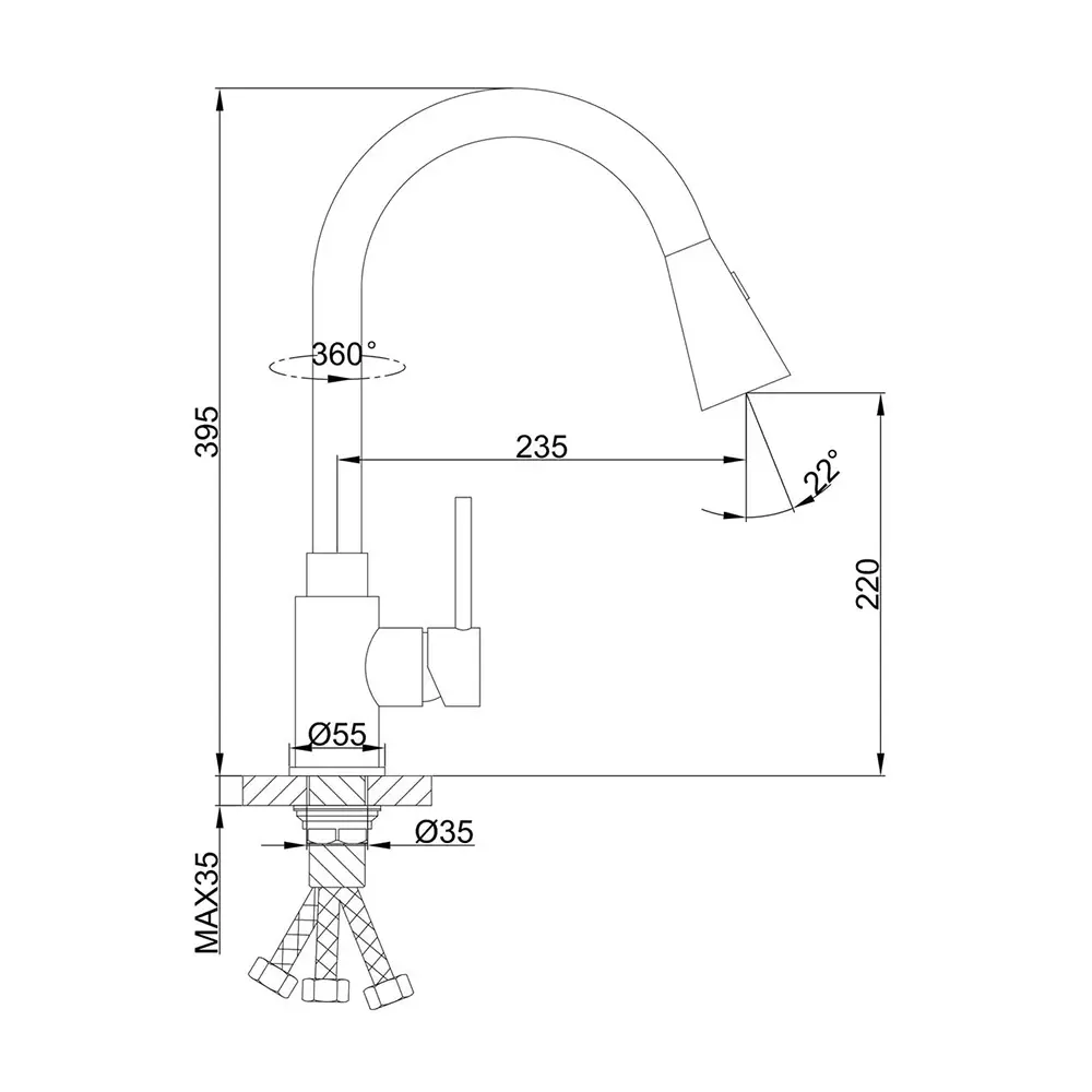 SQ-1033759_8 Смеситель для кухни Frap F6052 с выдвижным изливом, 2 режима, хром