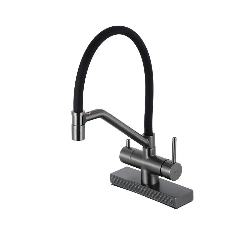 SQ-1047627_1 Смеситель для кухни GAPPO G4098-9, с водопадом, гибкий излив, оружейная сталь