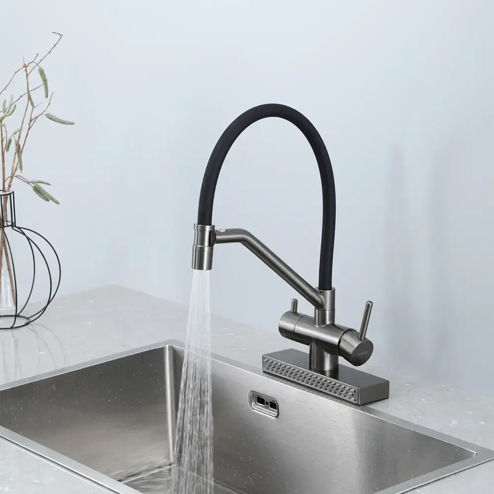 SQ-1047627_2 Смеситель для кухни GAPPO G4098-9, с водопадом, гибкий излив, оружейная сталь